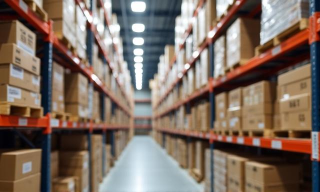Organized warehouse shelving with high-tech tracking